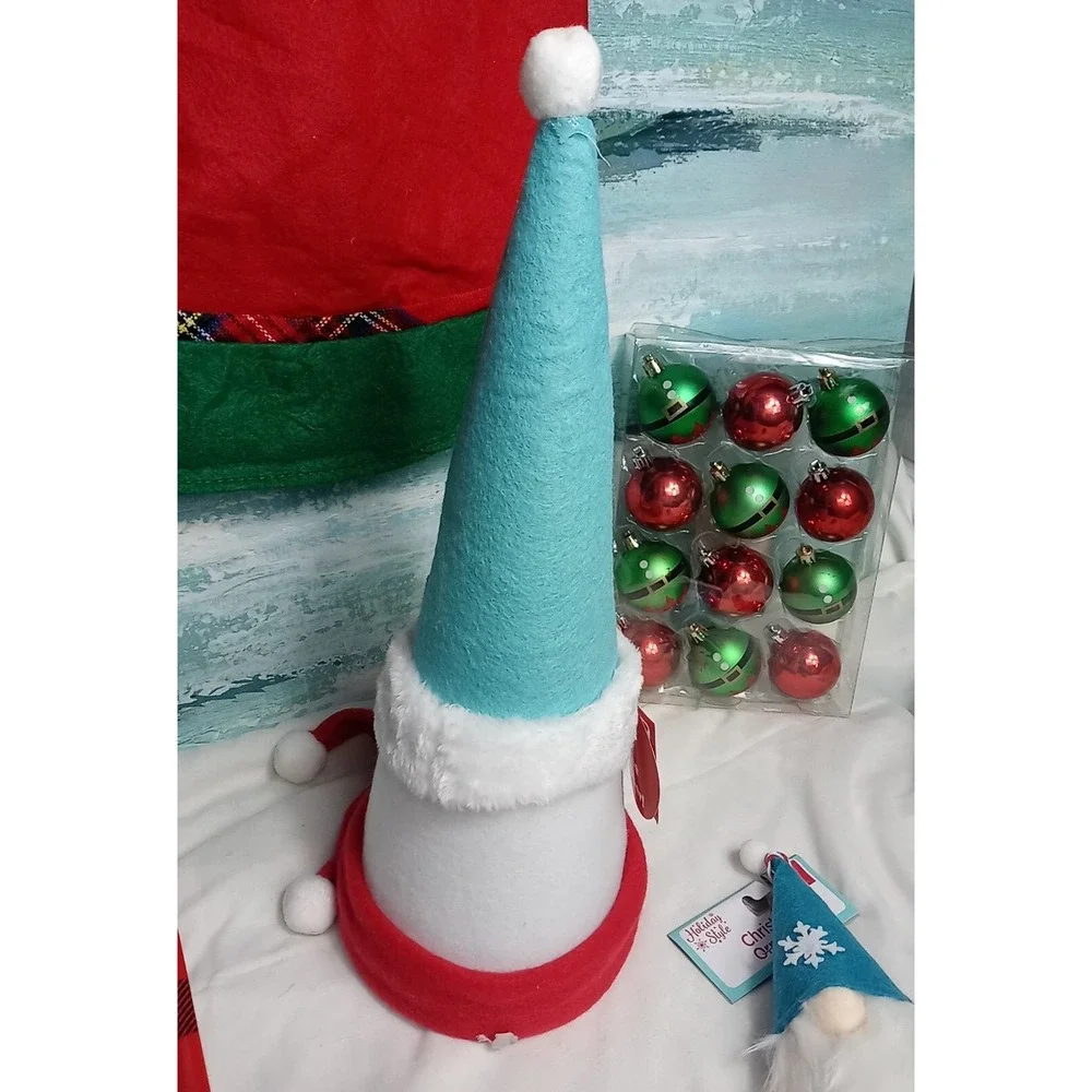 Christmas Ornament Lot With Tree Skirt Gnome Serving Tray Snowman Tree‎ Topper